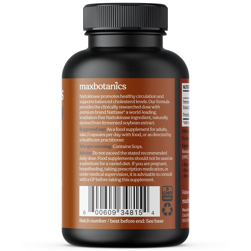 Nattokinase Supplement 4000 FU Supports Circulation Cholesterol & Cardiovascular Health High Strength Natural Japanese Natto Enzyme GMP Certified Zero Additives Vegan 120 Capsules UK Made 120 count (Pack of 1)