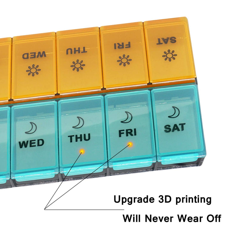 [Australia] - Mossime XL Large Daily Pill Organizer 2 Times a Day, Extra 7 Day Pill Box Am Pm, Weekly Day Night Vitamin Holder, Medicine Organizer, Big Pill Container, Medication Dispenser 14 Compartments Blue-orange 