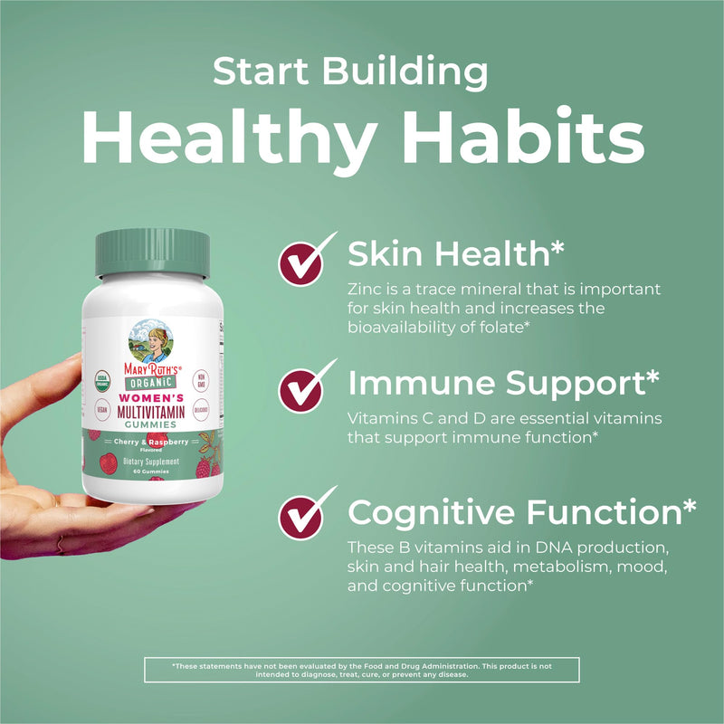 MARYRUTH'S Multivitamin Gummies for Women (Cherry & Raspberry) & Iron Liquid Supplement (Berry) | Clean Label Project Verified® | USDA Organic, Vegan, Non-GMO | Beauty, Immunity & Overall Health