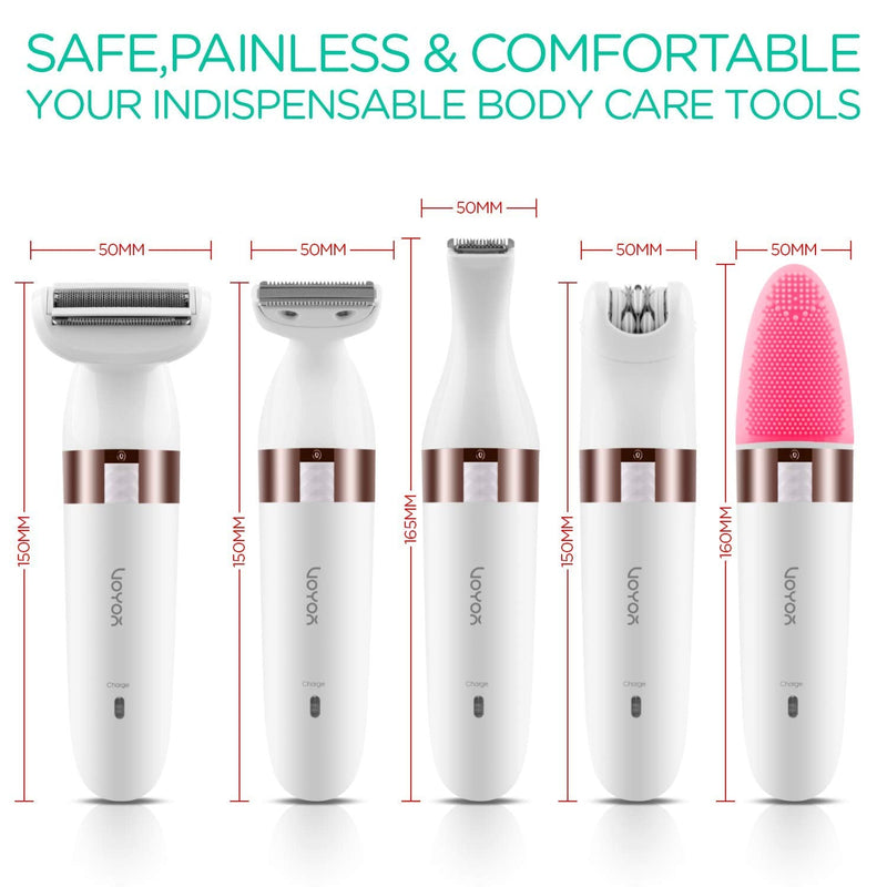 [Australia] - VOYOR Electric Shaver for Women Bikini Trimmer Hair Remover for Face Body, 5 in 1 Groomer Kit Lady Shaver Bikini Razor Women for Hair Trimmer, Cordless Rechargeable Waterproof ES500 
