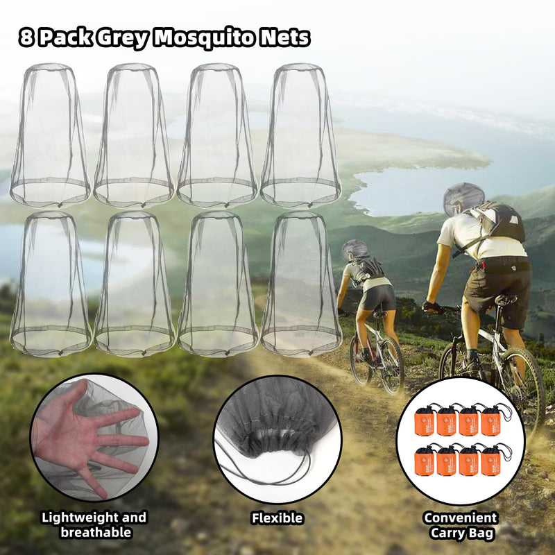 [Australia] - 8 Pack Gray Mosquito Covers Wearable Head Net Face Mesh Protecting Net Mosquito Fly Insects Bugs Preventing for Outdoor Hiking Camping 