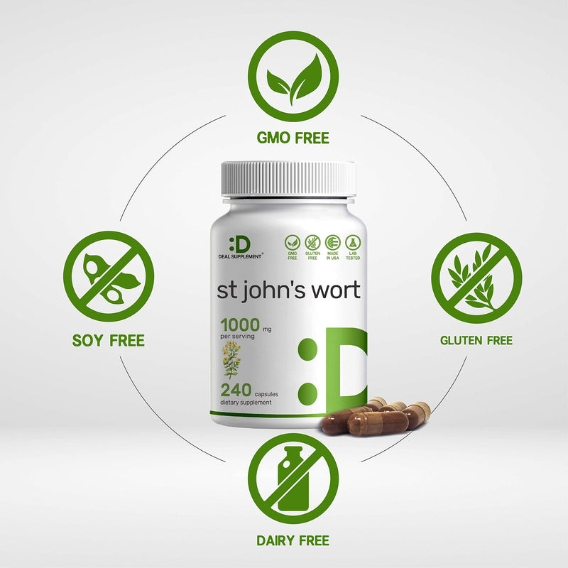 [Australia] - DEAL SUPPLEMENT St. John's Wort Extract 1000mg - 240 Capsules, Retains 3000mcg Active Hypericins | Premium North American Source 