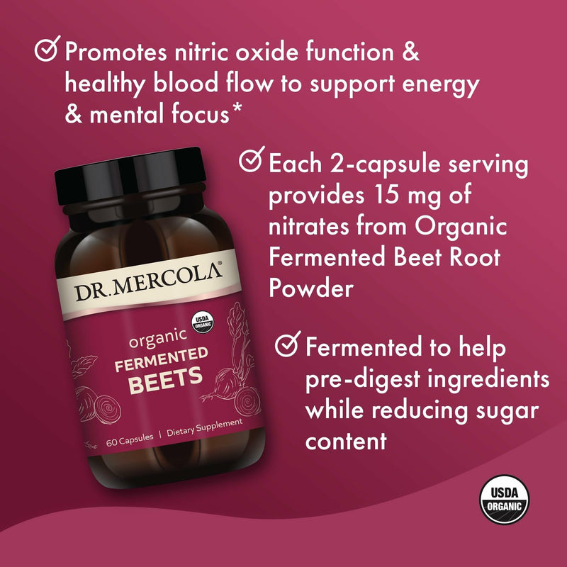 [Australia] - Dr. Mercola Organic Fermented Beets - Nitric Oxide Support - USDA Organic, Non-GMO, Gluten-Free & Soy-Free - 60 Capsules 