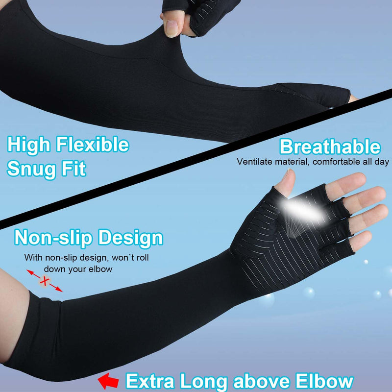 [Australia] - Copper Long Arthritis Gloves,Long Wrist Compression Arm Sleeve Carpal Tunnel Gloves, Fingerless Hand Compression Gloves for Men Women Computer Typing, RSI, Support Hands Wrist &Arms - 1 PAIR (Medium) Medium Black 