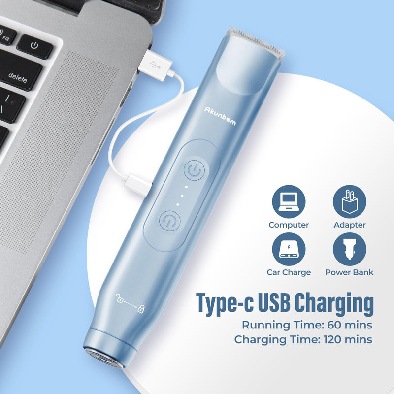 Women Electric Shaver Dual Head Bikini Trimmer for Women IPX7 Waterproof Wet & Dry Use Body Hair Trimmer and Facial Hair Remover for Bikini Underarm Leg Arm Body Face (Blue) Blue