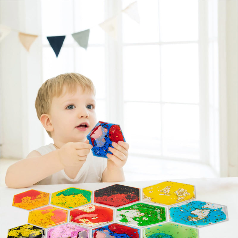 [Australia] - Art3d Hexagon Sensory Fidget Liquid Motion Tiles for Kids, Toddler, Teens - Interactive Soft Gel Liquid Play Mats for Home, Schools, Playrooms, Multi-Pack of 3 Tiles 3 √ó 5.1" Multicoloured - Style 4 