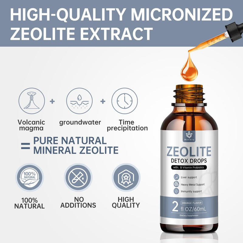 (2 Pack) Zeolite Drops for Adults and Kids – 99%+ Pure Natural Zeolite clinoptilolite, with Vitamin B, Probiotic Blend, Vegan, Non-GMO - Supports Immune Health, Supplement Energy and Attention 2 Fl Oz (Pack of 2)