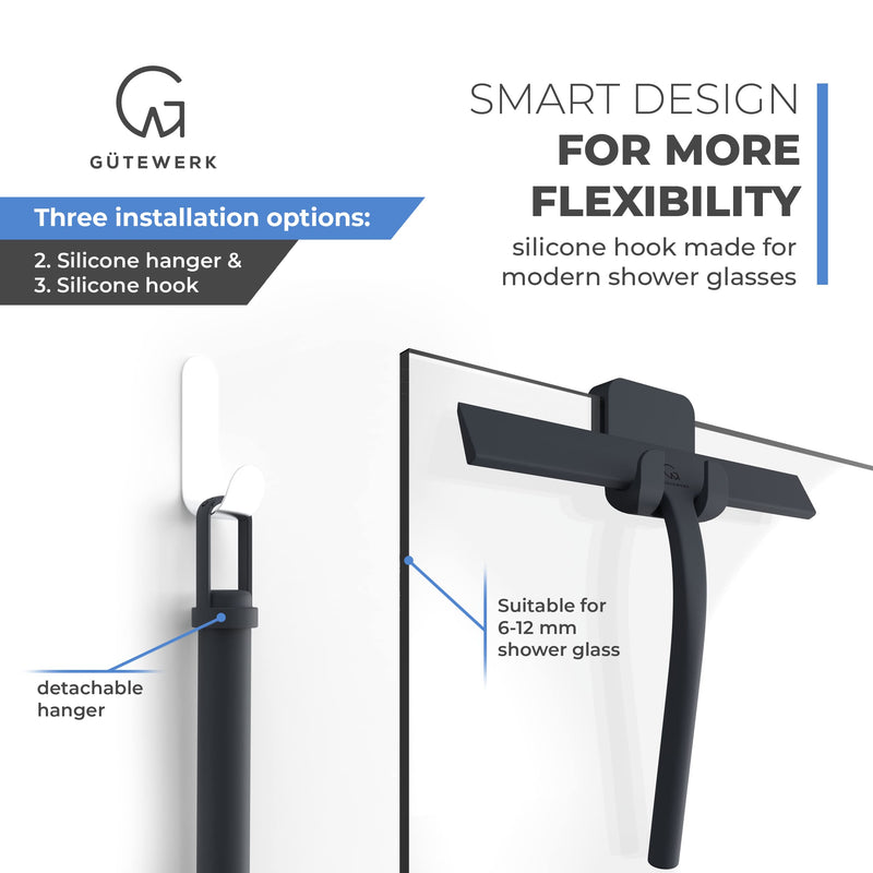 [Australia] - GÜTEWERK Shower Squeegee for Glass Doors, Squeegee for Shower Glass Door, Rubber Shower Squeegee for Shower Doors, Shower Door Squeegee for Window Cleaning, Shower Glass Squeegee - Black - 9 Inch 9 Inches 