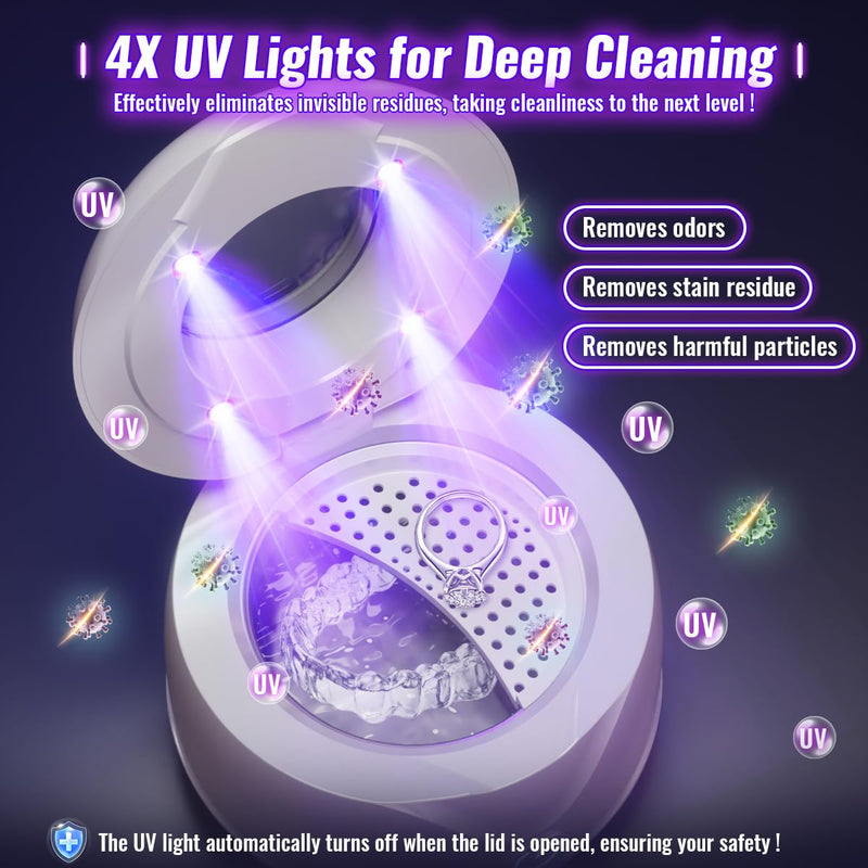 [Australia] - Ultrasonic Retainer Cleaner Machine, 45kHz Retainer Cleaner with UV-C Light and Cleaning Tablets, Capacity 200ML, Portable Dental Cleaning Pod for Dentures Night Mouth Guards Aligner Braces Jewelry 