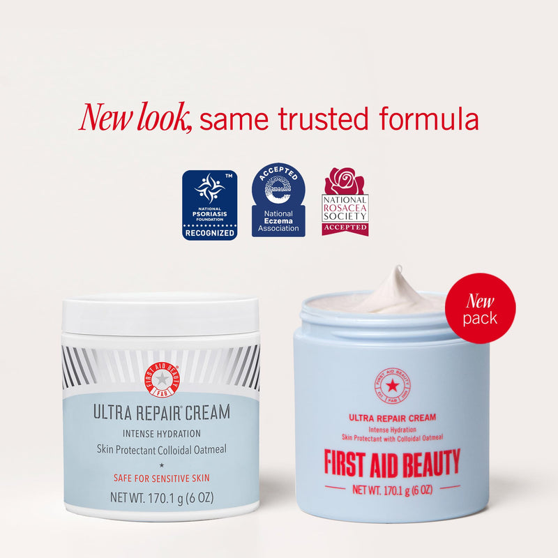 First Aid Beauty Ultra Repair Cream, Intense Hydration - Clinically Tested Face & Body Moisturizer with Colloidal Oatmeal - Supports Eczema & Dry Skin Barrier Repair - Fragrance Free 6 Ounce (Pack of 1) New