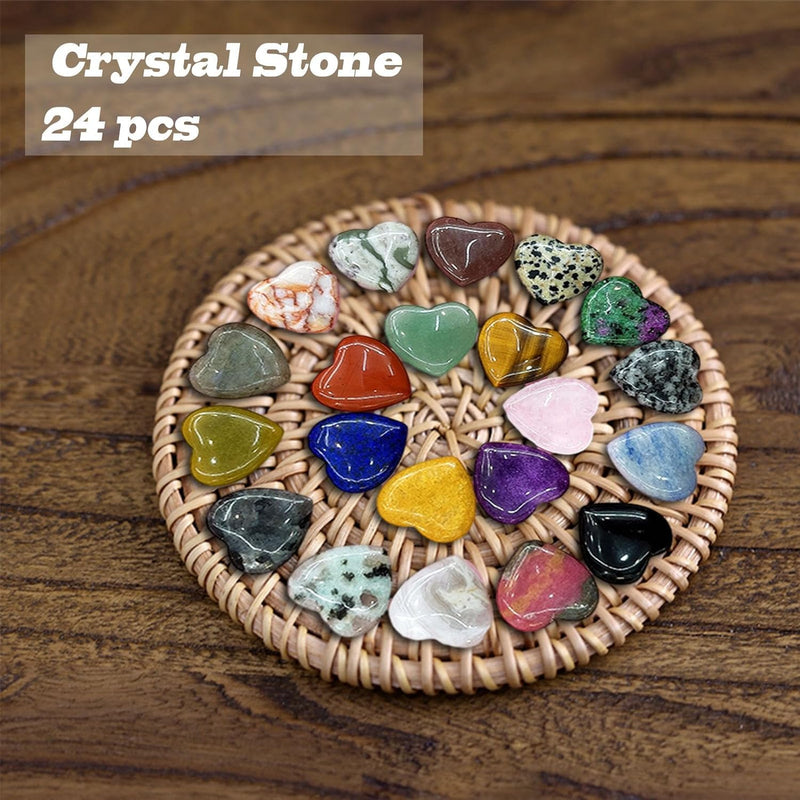 [Australia] - DALAETUS Pack of 24 Heart Stones, Healing Crystal Gemstones for Lovers, Love Heart Natural Colorful Crystals Stones for Meditation, Chakra, Reiki, Energy Balancing, Balancing, Valentine's Day 24 Hearts 