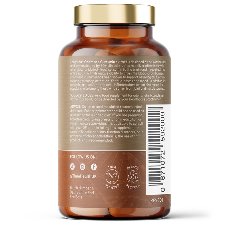 Longvida Curcumin - Clinically Studied - 285XAUC Increased Bioavailability - Vegan - Pullulan - UK Made - GMP Standards - Zero Additives 120 count (Pack of 1)