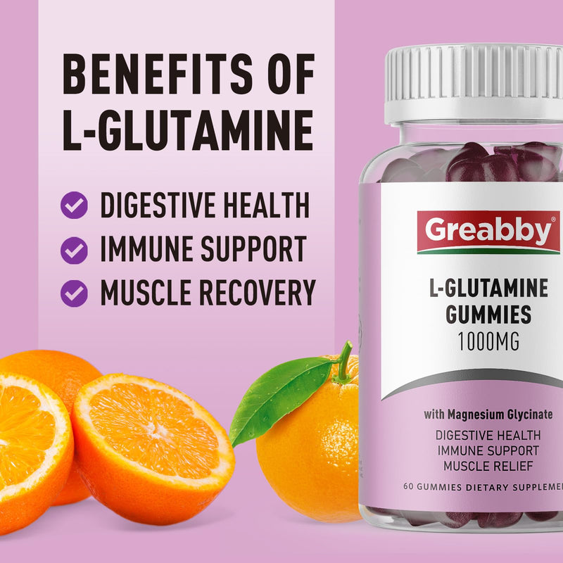 [Australia] - L Glutamine 1000mg Gummies - Muscle Relief & Immune Support, Amino Acid Supplement with Magnesium Glycinate, Vegan & Non-GMO, Gluten Free (60 count) 1 