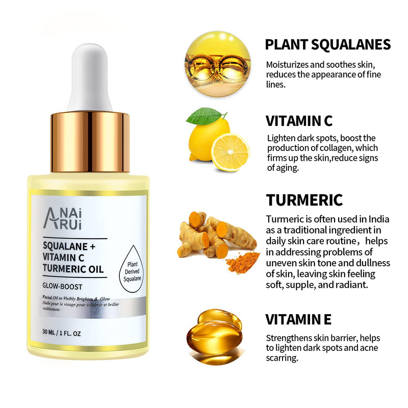 ANAI RUI Squalane Rosehip Oil for face +Vitamin C Turmeric Oil,Hydrate,Firm and Softer Skin