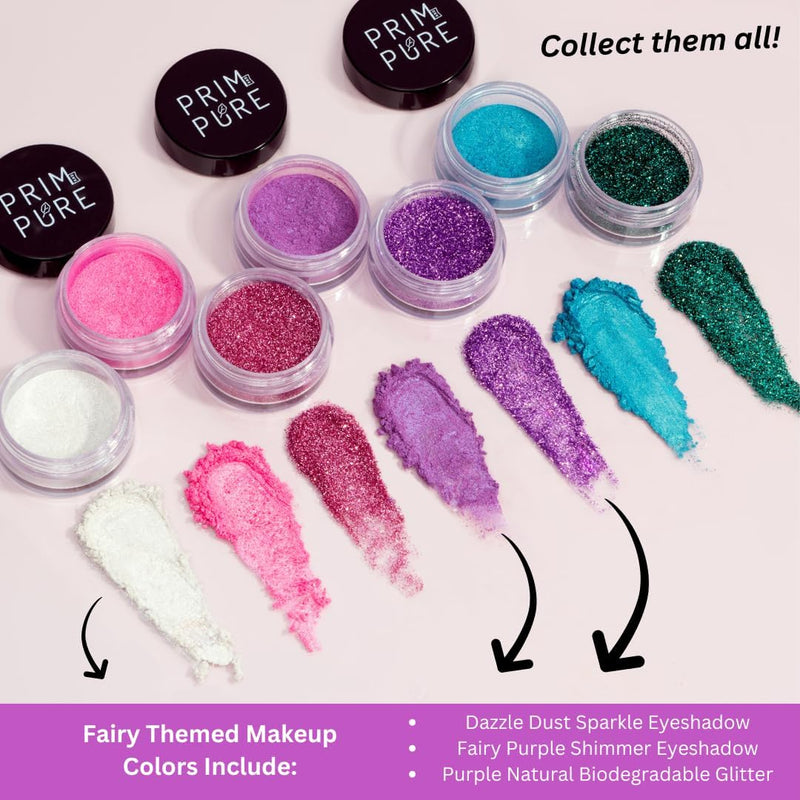 [Australia] - Prim and Pure Kids Makeup Gift Set - Stencil, Makeup Eyeshadow Bioglitter Lip Gloss and Cosmetic Bag Mirror Makeup Brush Accessories (Fairy Purple) Fairy Purple 