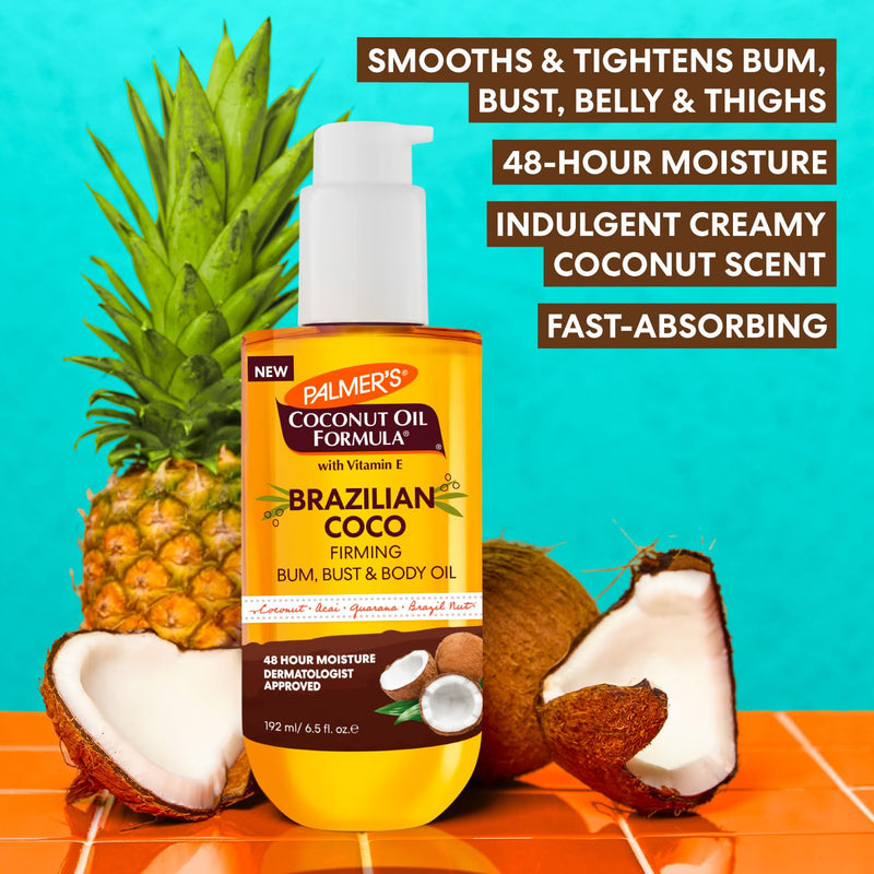 Palmer's Coconut Oil Formula Brazilian Coco Firming Skin Care Duo, Whipped Body Butter (8.8 Oz) + Body Oil (6.5 Fl Oz) Helps with Skin Tightening & Firming of Bum, Bust & Belly, Provides 48Hr Moisture