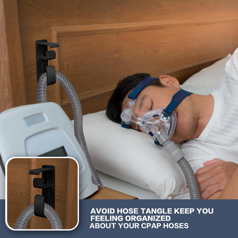 [Australia] - 2PCS CPAP Hose Holder Hanger cpap Mask Hook & Tubing Holder for Bed with Anti-Skid Function Avoids Hose Tangle and 4 Removable Refill Strips（Damage-Free Hanging） cpap Machine Supplies 2 Black 