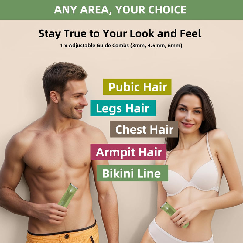 [Australia] - INVJOY Pubic Hair Trimmer for Men Women, Electric Body Shaver w/Light for Balls Groin, Bikini Trimmer No Nick, No Cut, No Razor Burn, Waterproof Personal Groomer for Private Area Grooming Green 