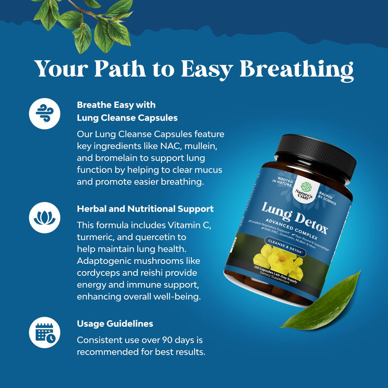 [Australia] - Lung Detox Mullein Leaf Capsules - Purifying Mullein Lung Cleanse Complex with NAC Quercetin & Cordyceps Extracts - Leaf Herb Respiratory Supplement for Sinus Immunity & Breathing Support 
