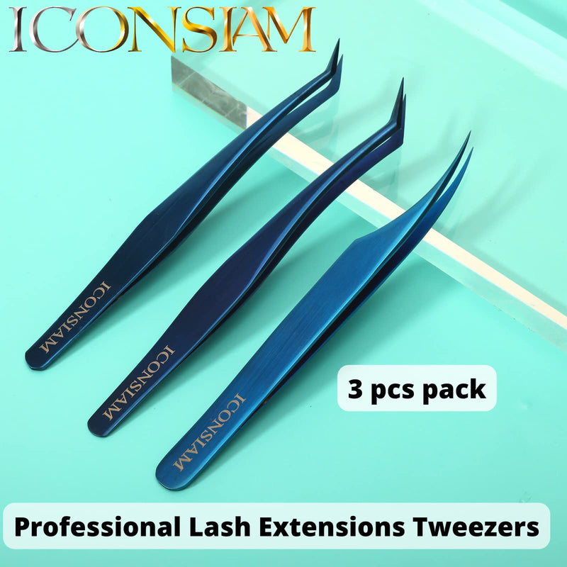 Eyelash Extensions Tweezers 3 Pieces Dolphin Shaped Tweezers and Curved Tip Tweezers for Eyelash Extensions Precision Lashes Tweezers Professional Tools for Isolation Classic Tweezers Blue-classic Tweezers 3 Pcs