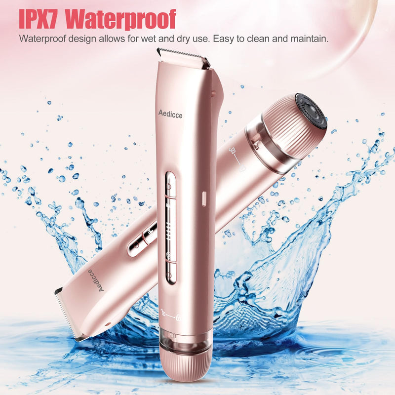 [Australia] - Bikini Trimmer for Women 2 in 1, Dual Head Womens Electric Shaver, Electric Razors for Pubic Hair, IPX7 Waterproof Rechargeable Facial Hair Removal for Shaving Underarm Leg Arm Body Face, Rose Gold 