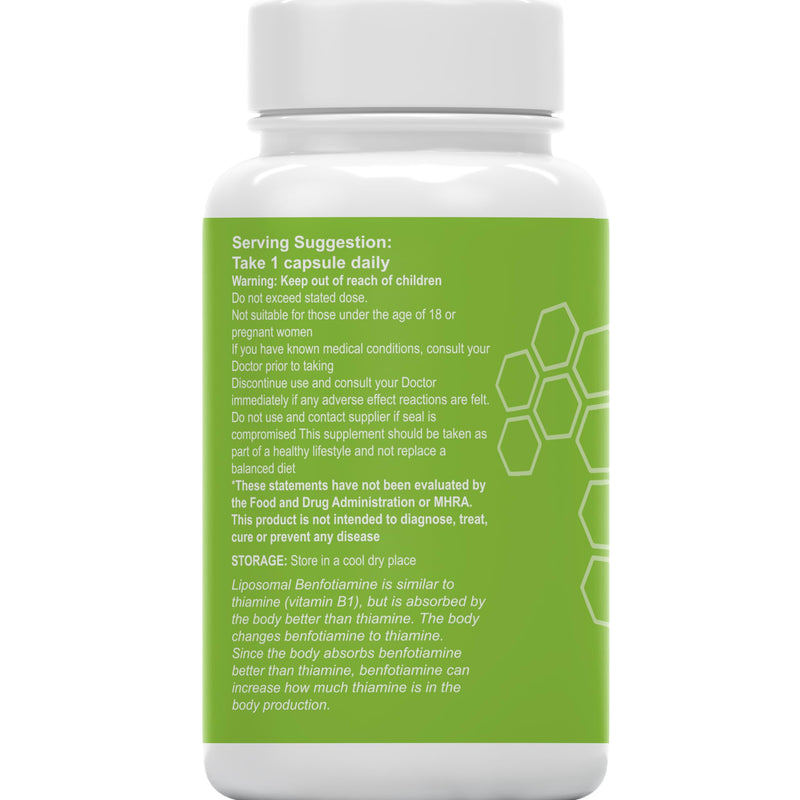 Benfotiamine and Thiamine B1 | High Strength 600mg | 1-A-Day, 4 Month Supply | 120 Vegan Capsules | Fat Soluble for Heart & Kidney | Eye & Nerve Repair, Liposomal Max Absorbtion Formula, All Natural