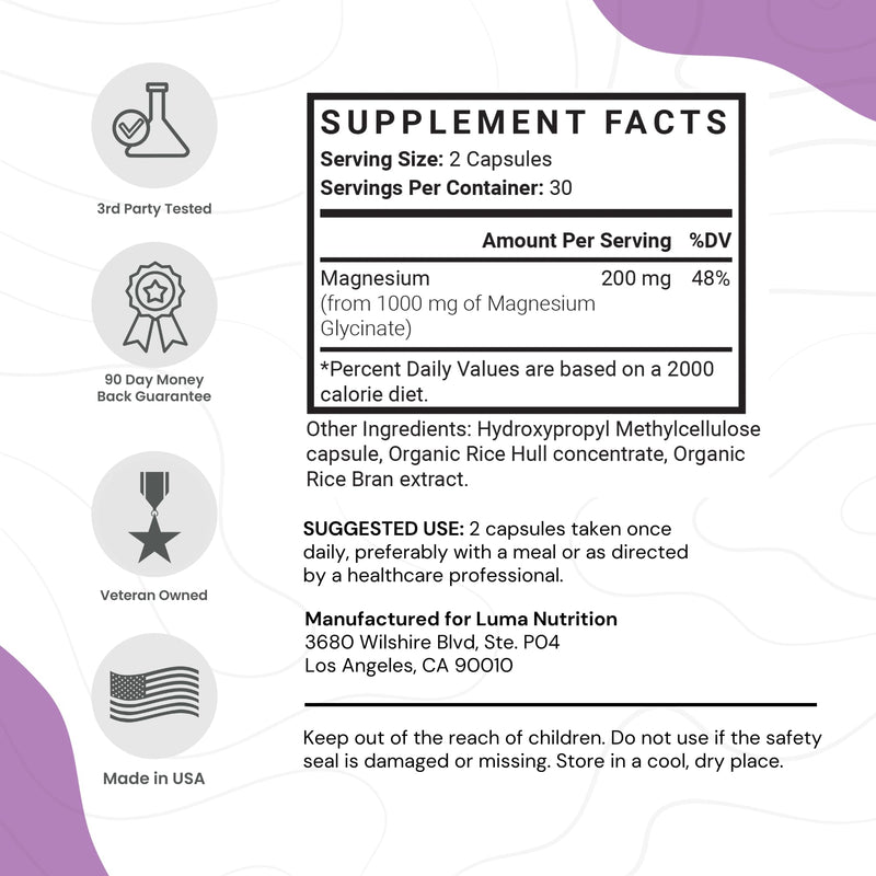 [Australia] - Magnesium Glycinate 1000mg (Magnesium Glycinate 500mg per Capsule) - Pure Magnesium Supplement - Chelated for Maximum Absorption - 60 Capsules 