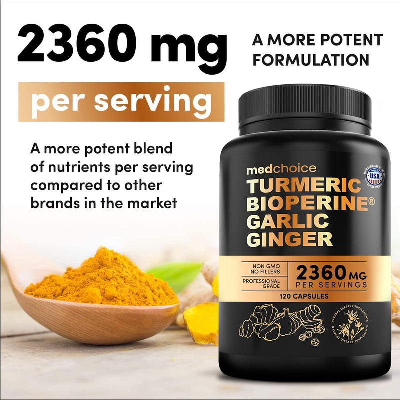 [Australia] - 4-in-1 Turmeric and Garlic Supplements with Bioperine 2360 mg (120 ct) Turmeric Ginger Root Capsules with Garlic - Turmeric Curcumin with Black Pepper for Joint, Digestion & Immune Support (Pack of 1) 120 Count (Pack of 1) 