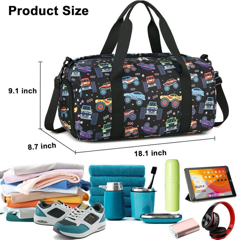 Kids Duffel Overnight Bag Boys Girls Toddler Weekender Carry-On Personalized Tote for Travel Gym Sport (A-Car) A-Car