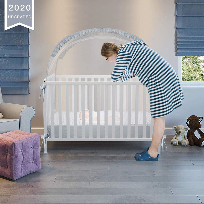 [Australia] - Crib Tent Crib Net to Keep Baby in, Pop Up Crib Tent Canopy Keep Baby from Climbing Out (55.2" L x 27.6" W x 51.6" H) Gray 
