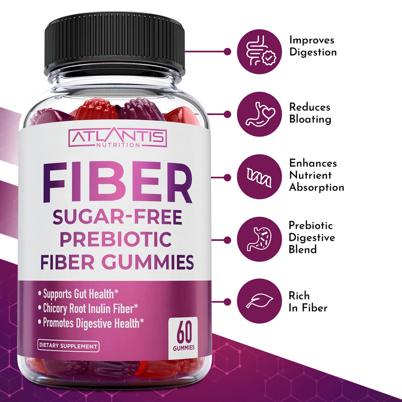 [Australia] - Sugar Free Prebiotic Fiber Gummies For Adults - Fiber Supplement Formulated With 5G Fiber & 5.4G Prebiotic Digestive Blend. Supports Gut Health & Promotes Healthy Digestion - 2-Pack (120 Gummies) 60 Count (Pack of 2) 