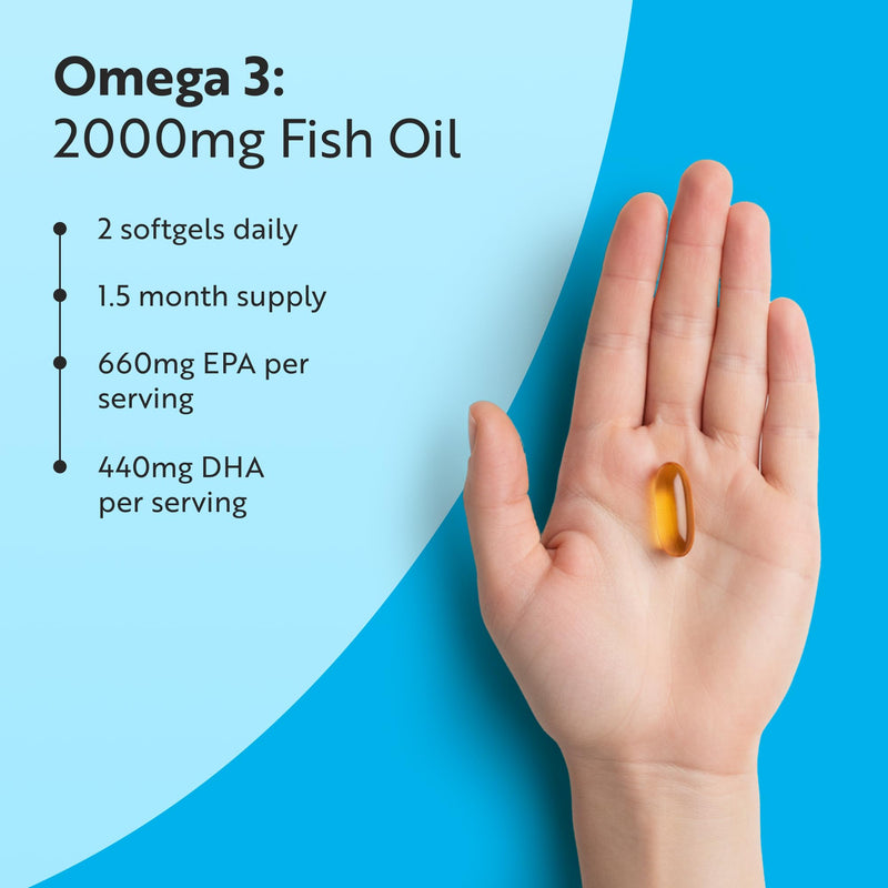 Nutravita Omega 3 Capsules High Strength 2000mg with 660mg EPA & 440mg DHA - 90 Softgel Omega 3 Fish Oil Capsules for 45 Days of Supply - Fish Oil Supplements