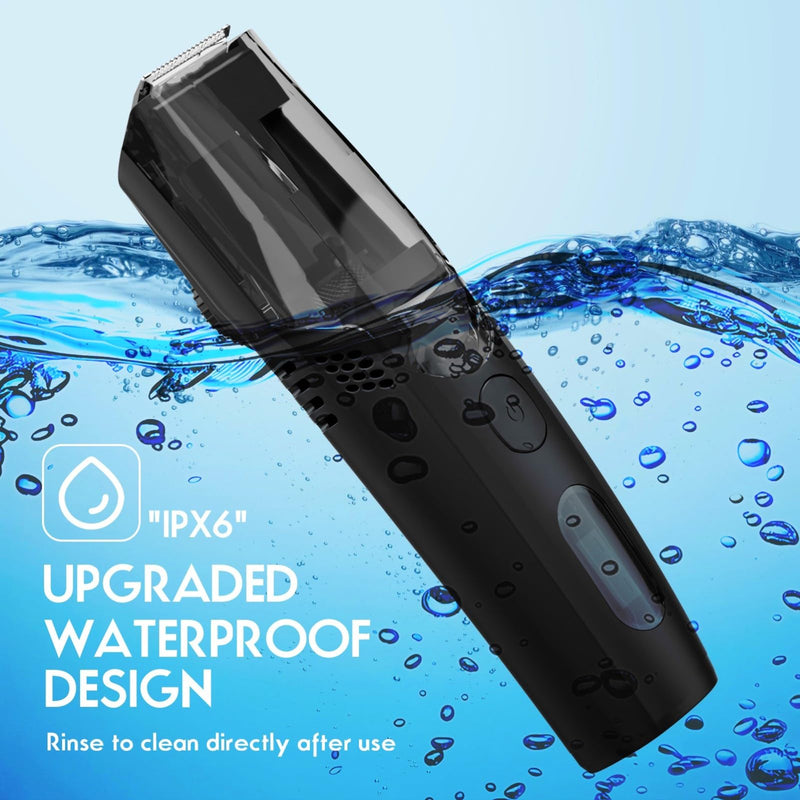 [Australia] - Vacuum Beard Trimmer for Men Rechargeable, IPX6 Waterproof Mustache Trimmer with Adjustable Length Combs (1/25’’-4/5’’), Men’s Electric Stubble Trimmer, Cordless with Built-in Vacuum (Black) Black 