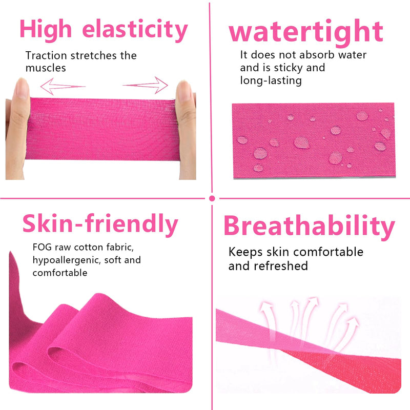 SOONGO Kinesiology Tape Sports Tape 5 Roll, Elastic Athletic Tape for Shoulder Ankle Elbow Wrist Knee Support, Waterproof Body Tape for Muscle Comfort (Pink) Pink Pack of 5