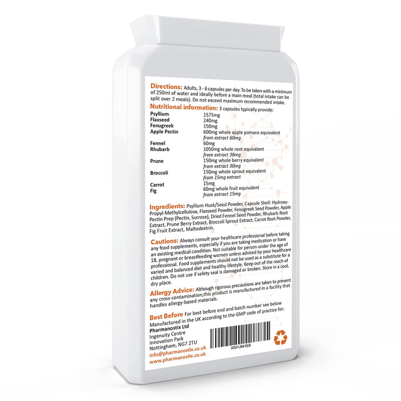 Psyllium Plus Dietary Fibre Complex 100 Capsules - Natural Dietary Fibre - Vegan and Vegetarian Friendly - Soluble and Insoluble Fibre Blend - UK Manufactured to GMP Standards