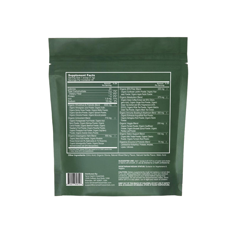 [Australia] - Terra Health Essentials¬Æ Super Greens | Organic Superfood Greens Powder | Gluten-Free Gut-Friendly Probiotics | 30 Servings 