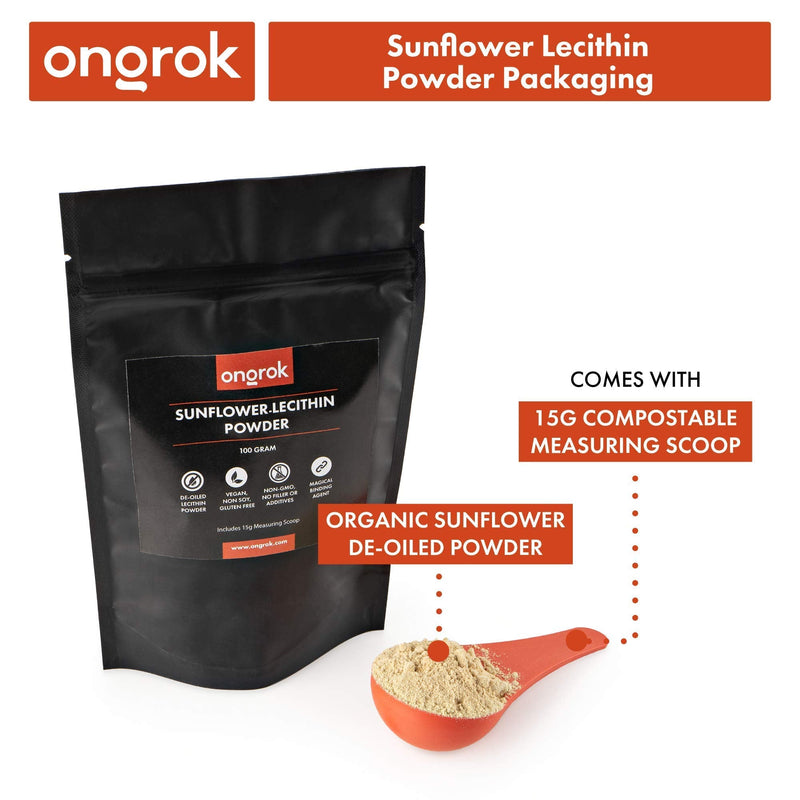 [Australia] - ONGROK All Natural Sunflower Lecithin Powder, Vegan, Non-GMO Lecithin Powder for Edibles, includes 15g Scoop, Magical Binding Agent (100g /3.52oz) 
