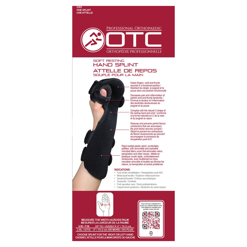 [Australia] - OTC Soft Resting Hand Splint, Night Immobilizer for Wrist, Fingers and Thumb, Stroke Hand, Black, Small-Medium Small/Medium Left Hand 