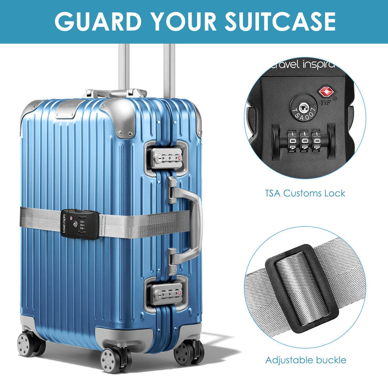 Travel Inspira TSA Approved Luggage Strap - Adjustable Length with Combination Lock and Luggage Scale Battery-Free 110 Pounds, Battery Included