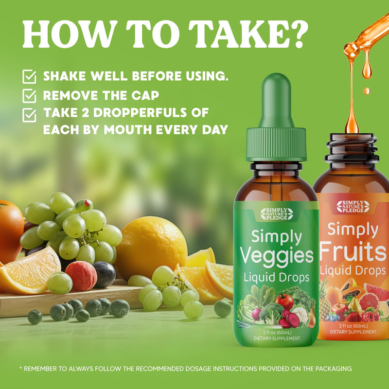 Simply Nature's Pledge - Fruit and Vegetable Supplements - Liquid Drops - Made with Whole Food Superfoods, Packed Vitamins & Minerals - Soy Free - Made in The USA 30 Servings (Pack of 2)
