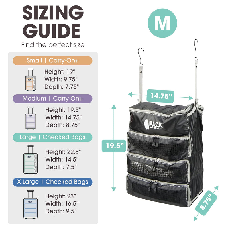 Hanging Carry-On Organizer - Our Fitted Hanging Luggage Organizer Perfectly Fits Any Carry On - Our Packing Cubes For Travel Use Mesh Windows to Make Finding Clothes Easy (Black, M) Medium (Carry-On) Black