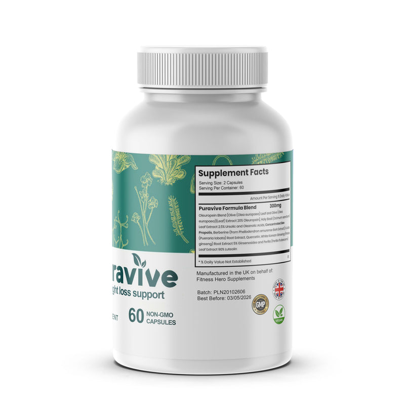 Puravive - Best Loss Support for Men & Women - 1 Month Supply / 60 Capsules - Fitness Hero Supplements