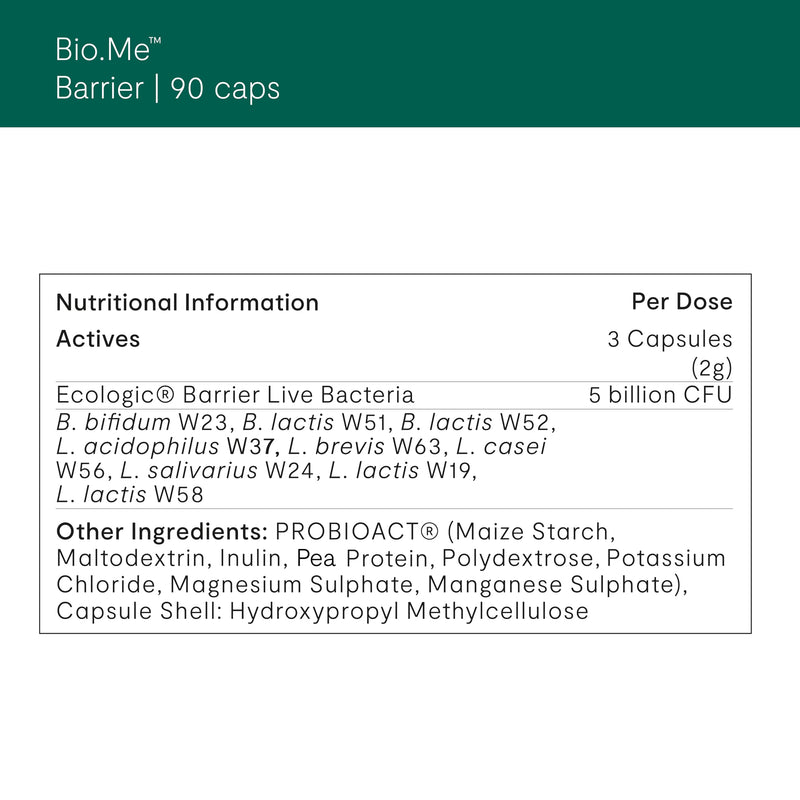 Invivo Bio.Me Barrier Capsules (90 Capsules - 1 Month Supply) - 5 Billion CFU Probiotic Bio Cultures Complex Supplement with PROBIOACT® Technology to Enhance Absorption - Contributes to Microbiome