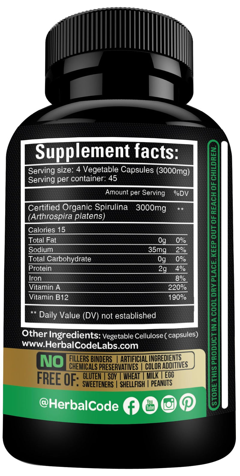 [Australia] - Organic Spirulina Powder Capsules 3000 mg - Purest Non-Irradiated Blue Green Algae - Best Raw Vegan Protein - Green Superfood - Natural Multivitamins – 180 pills Made in The USA 