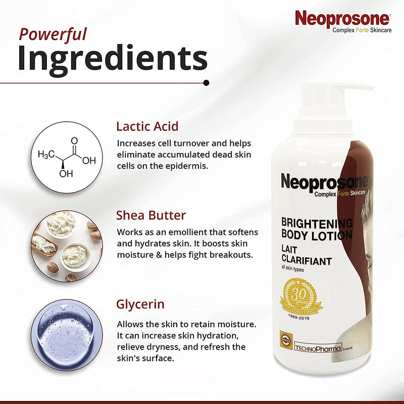 Neoprosone Brightening Body Lotion 400ml - For Dark Spots, Skin Brightening and Anti-Oxidant Properties, with Vitamin c and Alpha Arbutin Complex