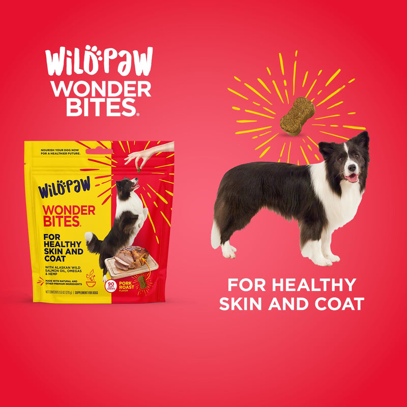 WonderBites for Healthy Skin and Coat - Skin & Coat Health Supplement for Dogs - Salmon Fish Oil Supplement - Hemp Chews for Dogs with Zinc - 90 Soft Chews - PawsPlanet Australia