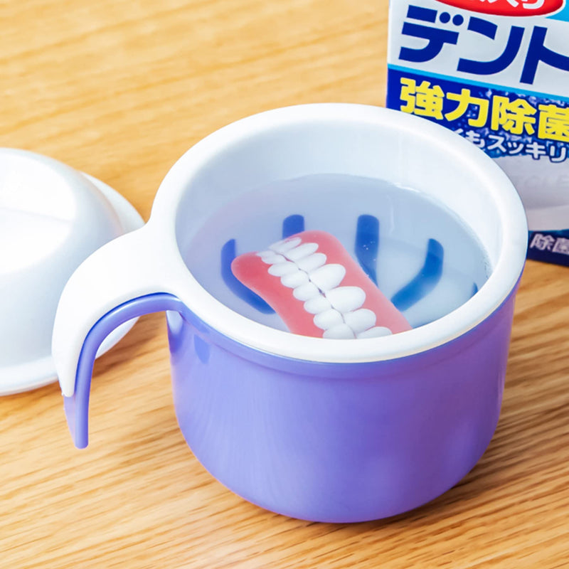 [Australia] - Large Denture Baths Cup, False Teeth Bath Cup with Strainer and Lid for Soaking Dentures or Storing Pacifier, Capacity 10.6 Oz 