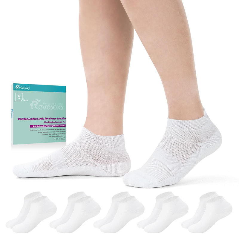 [Australia] - Diabetic Bamboo Socks for Men and Women,5 Pairs Non-Binding Low Cut Diabetic Socks,Loose Socks Size 5-13 Large White 