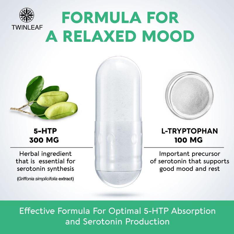 [Australia] - 5 HTP Supplement for Mood Support - Made in USA - Natural 5-HTP & L-tryptophan Capsules - 5-HTP Booster for Men & Women - Proprietary Formula for Mood and Relaxation - 60 Vegan Capsules 