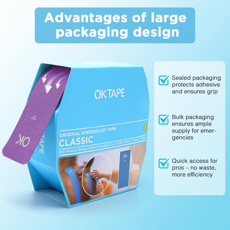 [Australia] - OK TAPE Kinesiology Tape Pre Cut Strips Bulk (150 PCS),Elastic Cotton Latex Free Hypoallergenic Athletic Tape Roll for Muscle Joint Knee,Waterproof k Tape 2in×10in/PCS Purple 150 PCS 